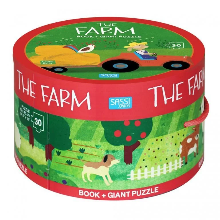 Interactive Books for backyard fun-Sassi Book & Giant Puzzle The Farm -30 pcs