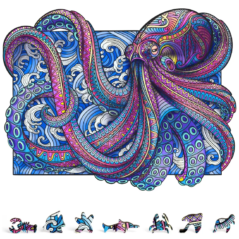 Wooden Puzzle for early skills-Sea Octopus Jigsaw Puzzles For Adults 200 Piece Unique Wooden Puzzles For A