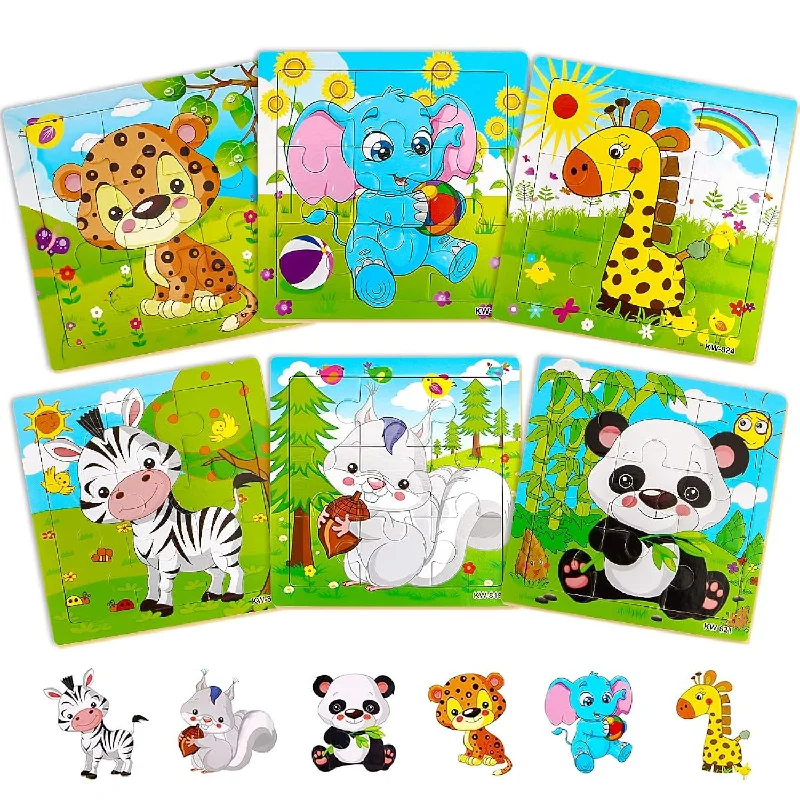 Wooden Puzzle for grade games-Set Of 6 Toddler Puzzles Ages 2 4, Wooden Jigsaw Puzzles For Kids Ages 3 5,