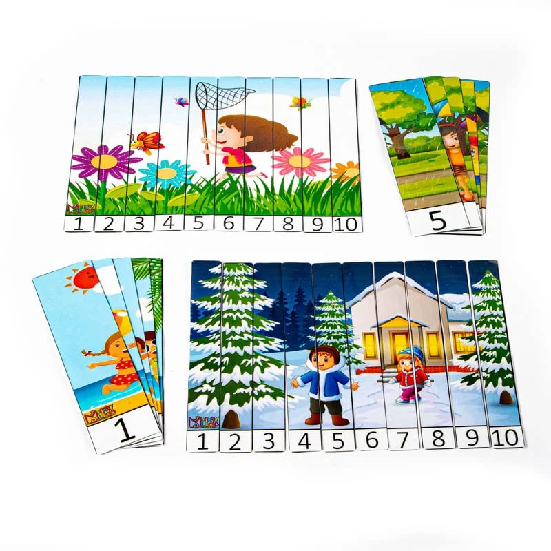 Digital Plaything for student engagement-Strip Puzzles -Numbers 1- 10 - Seasons