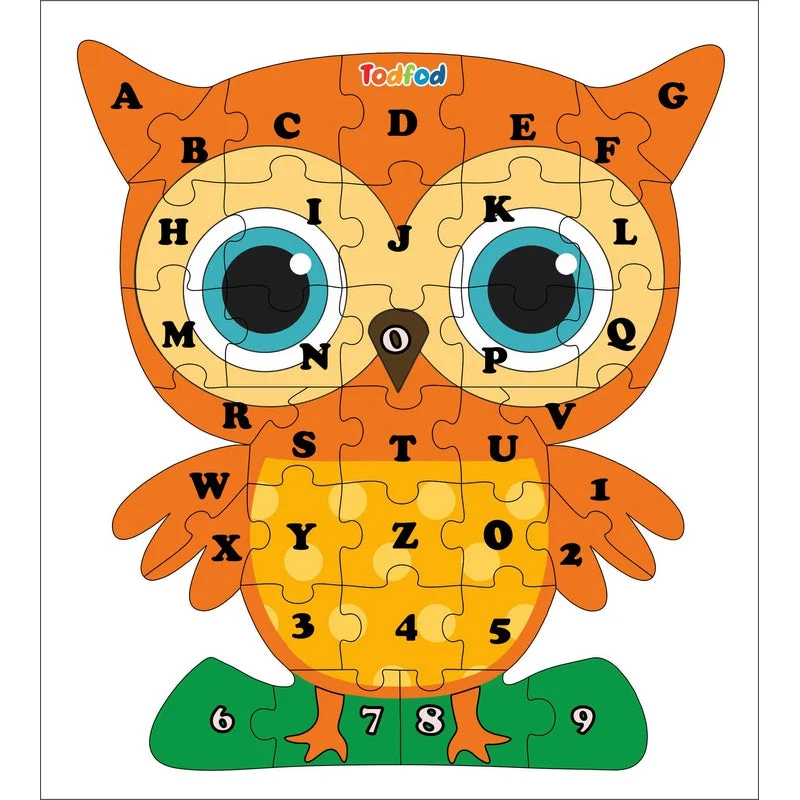 Wooden Puzzle for sandy scenes-Shaped Wooden Jigsaw Puzzle Toy for Kids & Children, Bird Owl English Alphabet & Learning - Multicolour 36 pcs