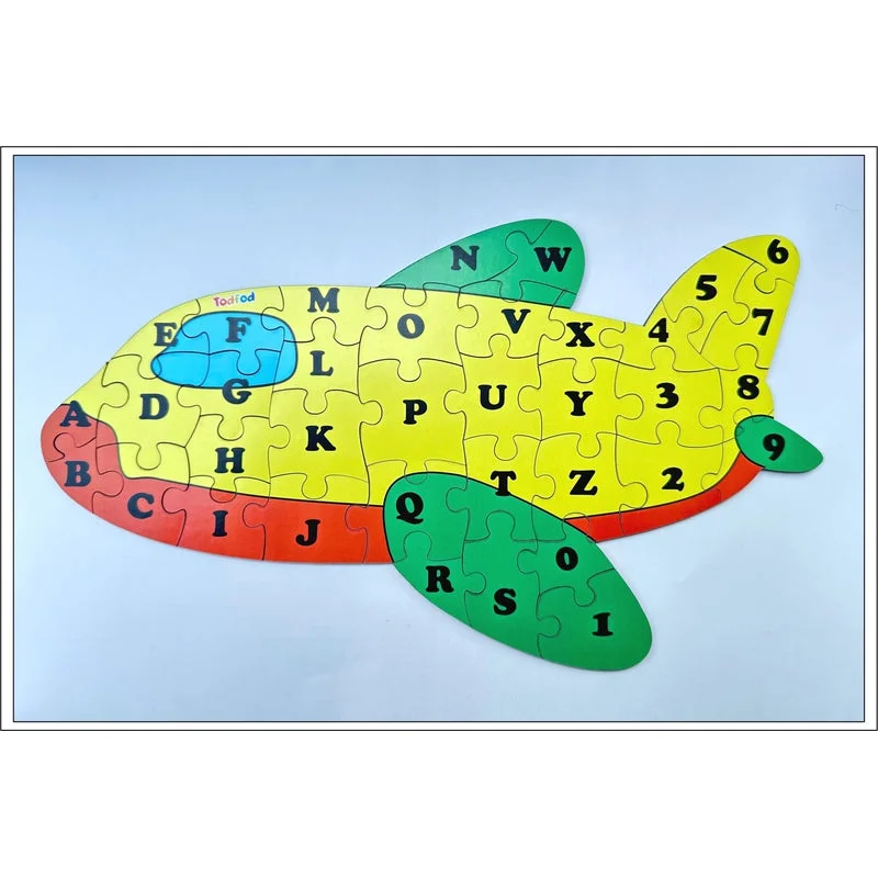 Wooden Puzzle for farm fun-Shaped Wooden Jigsaw Puzzle Toy for Kids & Children, Vehicle Aeroplane English Alphabet & Learning - Multicolour 36 pcs