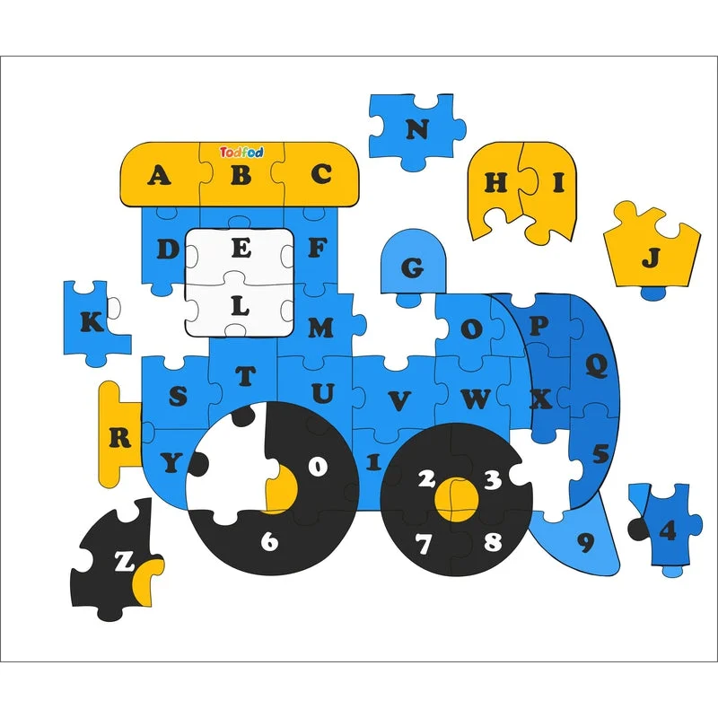 Wooden Puzzle for home calm-Shaped Wooden Jigsaw Puzzle Toy for Kids & Children, Vehicle Train English Alphabet & Learning - Multicolour 36 pcs