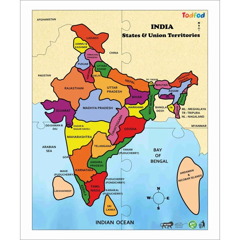 Wooden Puzzle for picnic art-Wooden India Map States Jigsaw Puzzles, Geography for Kids & Children, Learning & Educational Toy