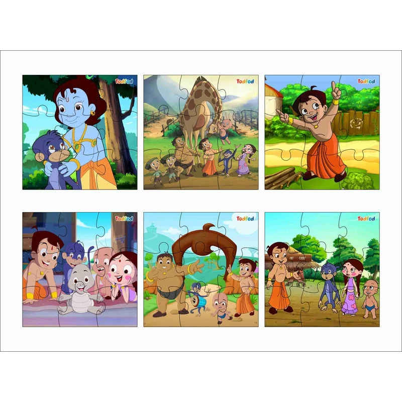 Wooden Puzzle for terrace joy-Wooden Jigsaw Puzzles Toy for Kids & Children, Chhota Bheem & Friends 54 Pieces 6 in 1 Jigsaw Puzzles, Anime Cartoon Character