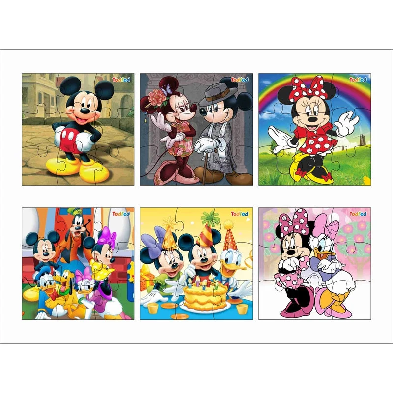 Wooden Puzzle for deck fun-Wooden Jigsaw Puzzles Toy for Kids & Children, Disney Mickey Mouse & Friends 54 Pieces 6 in 1 Jigsaw Puzzles, Anime Cartoon Character