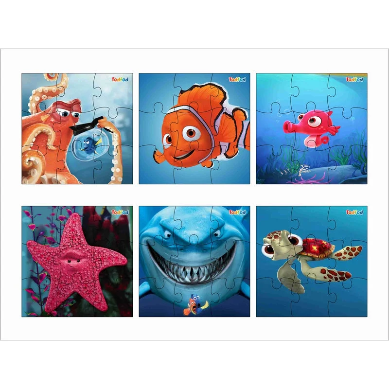 Wooden Puzzle for dining art-Wooden Jigsaw Puzzles Toy for Kids & Children, Finding Nemo 54 Pieces 6 in 1 Jigsaw Puzzles, Anime Cartoon Character