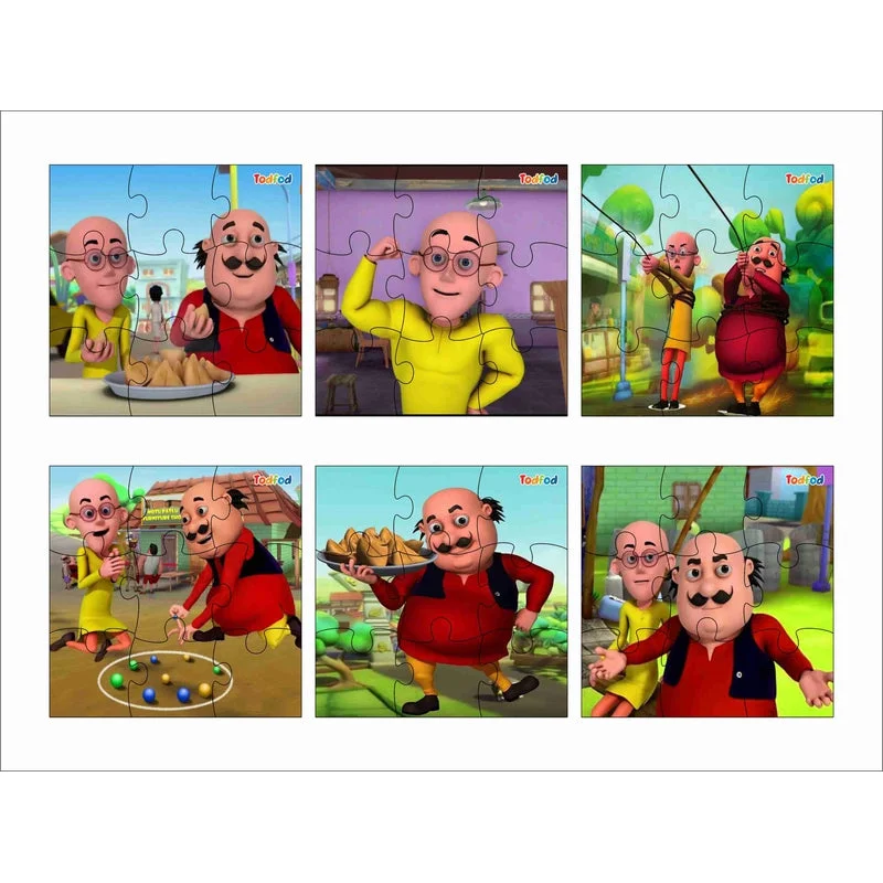 Wooden Puzzle for work fun-Wooden Jigsaw Puzzles Toy for Kids & Children, Motu Patlu 54 Pieces 6 in 1 Jigsaw Puzzles, Anime Cartoon Character