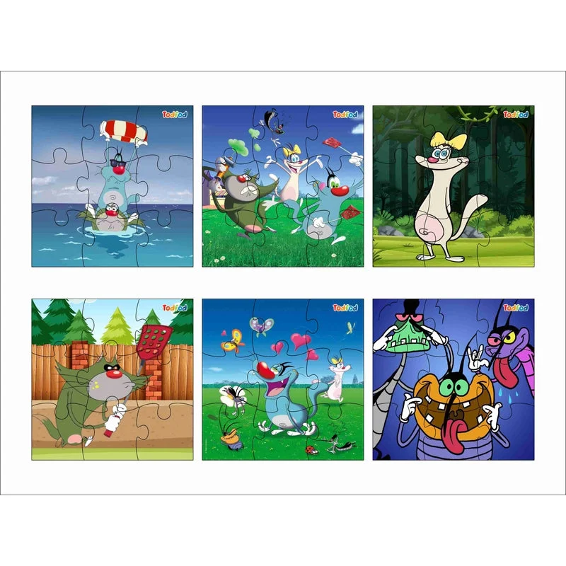 Wooden Puzzle for rest calm-Wooden Jigsaw Puzzles Toy for Kids & Children, Oggy and Cockroach & Friends 54 Pieces 6 in 1 Jigsaw Puzzles, Anime Cartoon Character