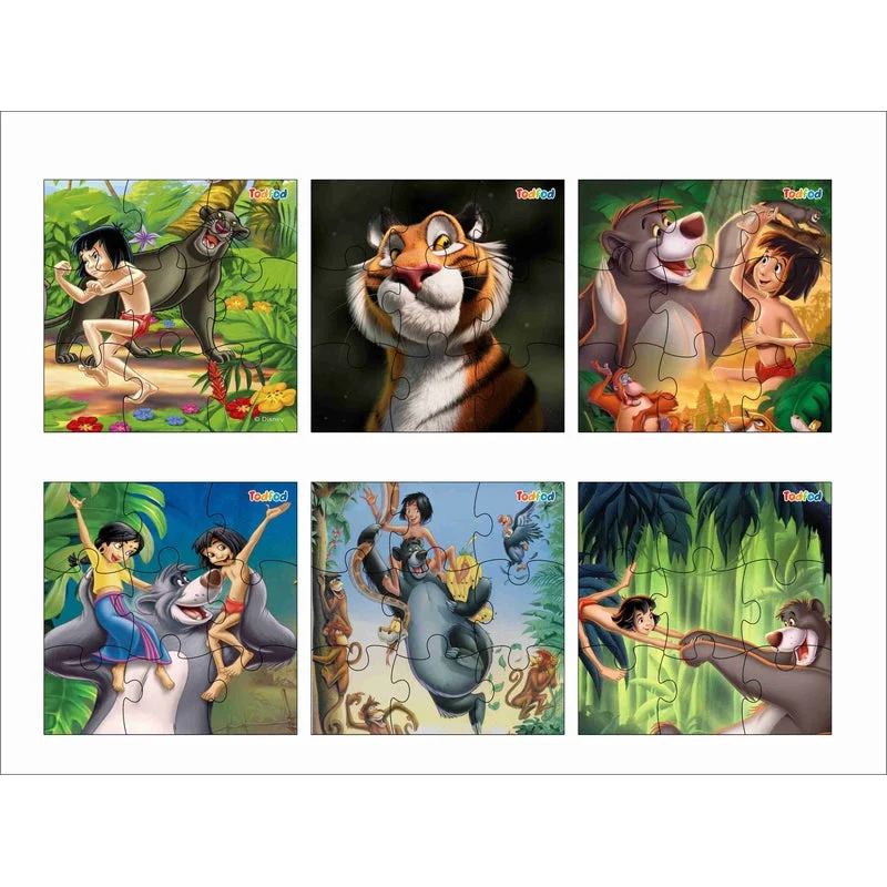 Wooden Puzzle for elder fun-Wooden Jigsaw Puzzles Toy for Kids & Children, The Jungle Book Mowgli & Friends 54 Pieces 6 in 1 Jigsaw Puzzles, Anime Cartoon Character