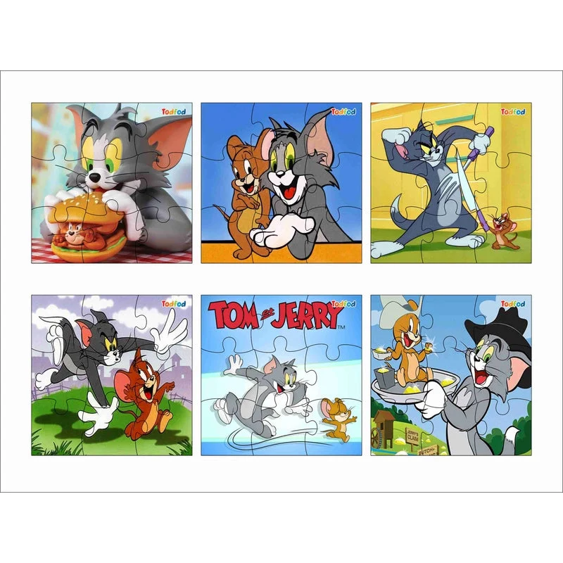 Wooden Puzzle for care games-Wooden Jigsaw Puzzles Toy for Kids & Children, Tom & Jerry 54 Pieces 6 in 1 Jigsaw Puzzles, Anime Cartoon Character