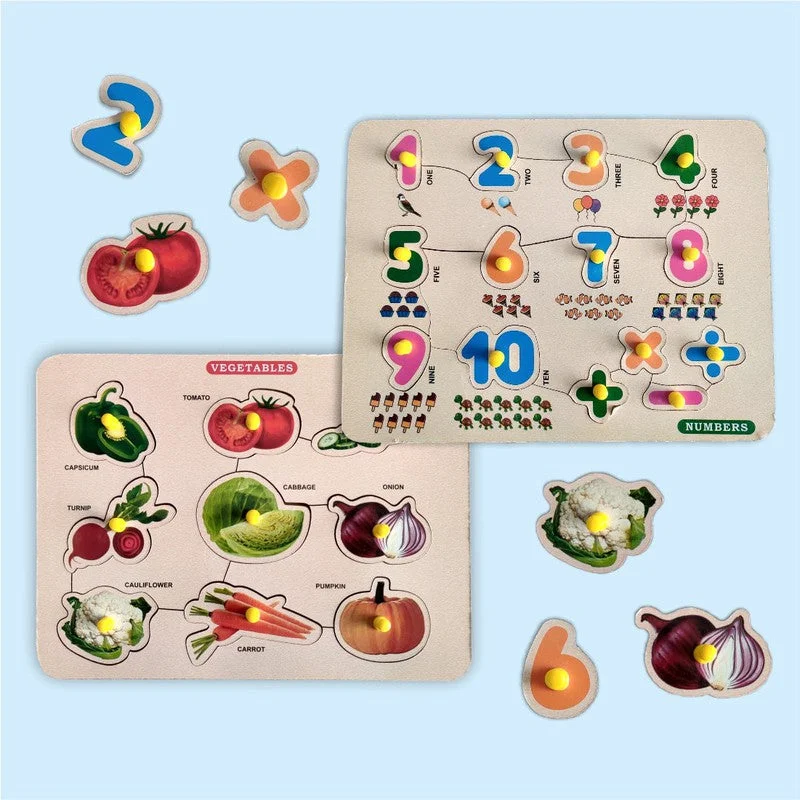 Digital Plaything for party games-2 in 1 Wooden Vegetables and Numbers Puzzles for Kids