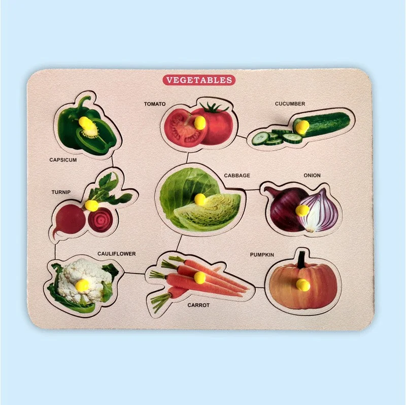 Wooden Puzzle for cold games-Colorful Vegetables Wooden Peg Jigsaw Puzzle Board