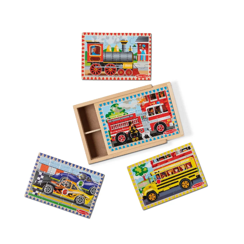 Wooden Puzzle for cold games-Wooden Jigsaw Puzzles in a Box - Vehicles