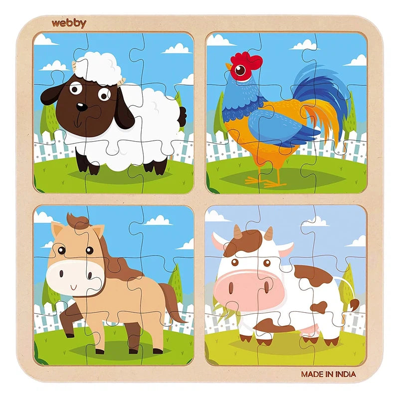 Wooden Puzzle for fish tales-4 In 1 Wooden Farm Animals Puzzle Toy, 36 Pcs