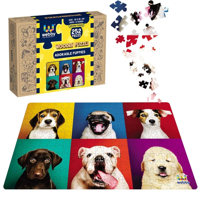 Wooden Puzzle for dining art-Adorable Puppies Wooden Jigsaw Puzzle - 252 Pieces