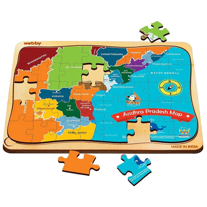 Wooden Puzzle for wild art-Andhra Pradesh Map Wooden Jigsaw Puzzle, 40pcs