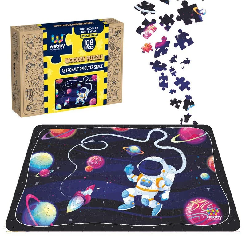 Wooden Puzzle for fireside fun-Astronaut In Outer Space Wooden Jigsaw Puzzle, 108 Pieces