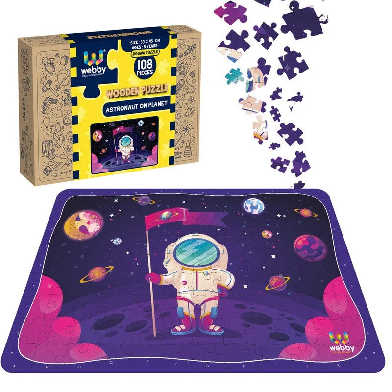 Wooden Puzzle for meal times-Astronaut On Planet Wooden Jigsaw Puzzle, 108 Pieces