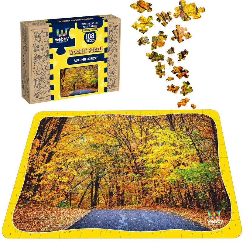 Wooden Puzzle for deck delights-Autumn Forest Wooden Jigsaw Puzzle, 108 Pieces