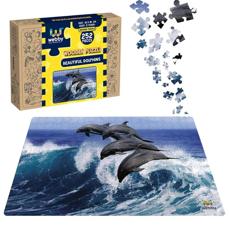 Wooden Puzzle for terrace joy-Beautiful Dolphins Wooden Jigsaw Puzzle - 252 Pieces