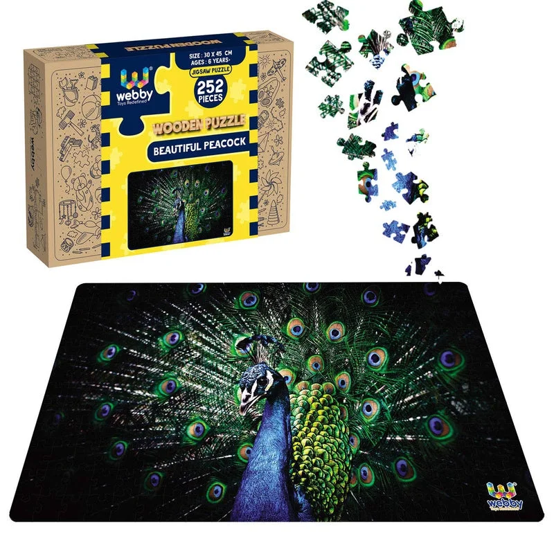 Wooden Puzzle for deck fun-Beautiful Peacock Wooden Jigsaw Puzzle - 252 Pieces