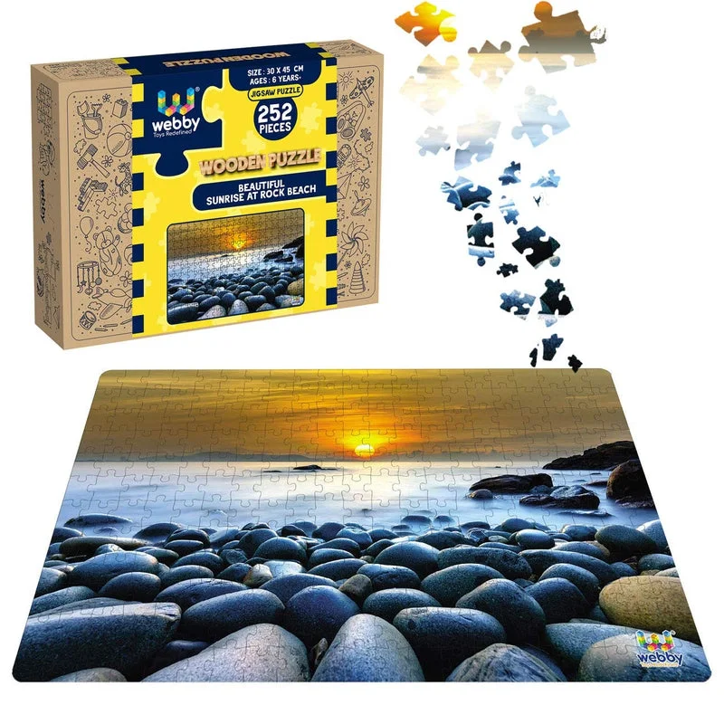 Wooden Puzzle for teen joy-Beautiful Sunrise At Rock Beach Wooden Jigsaw Puzzle, 252 Pieces