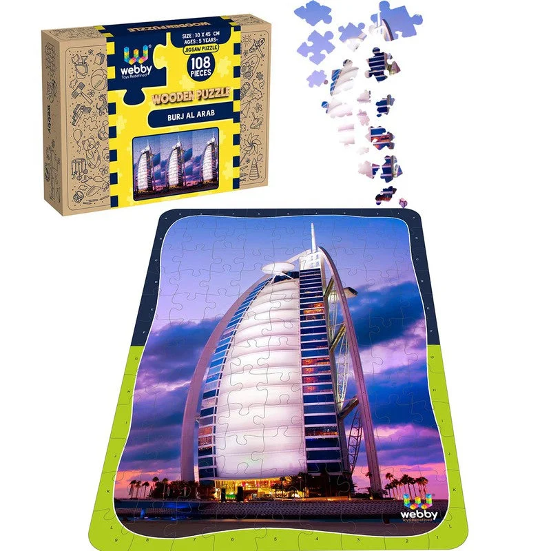 Wooden Puzzle for garden calm-Burj Al Arab Wooden Jigsaw Puzzle, 108 Pieces