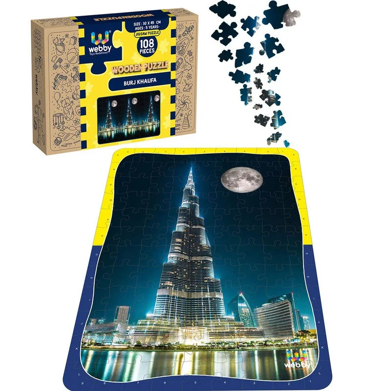 Wooden Puzzle for flight fun-Burj Khalifa Wooden Jigsaw Puzzle, 108 Pieces