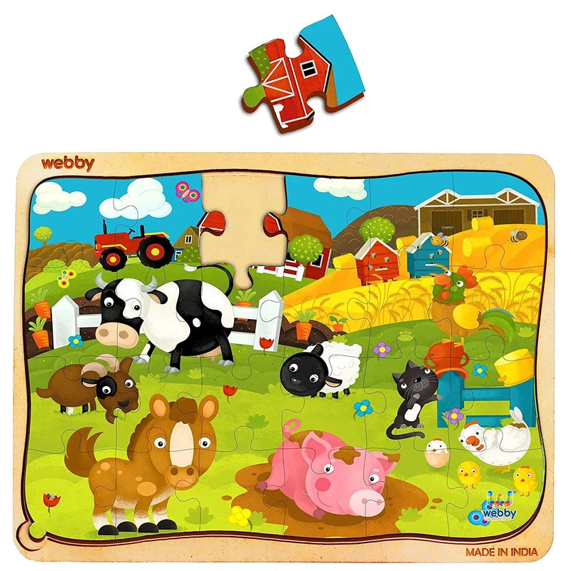 Wooden Puzzle for park play-Cartoon Farm Animals Wooden Jigsaw Puzzle, 24pcs