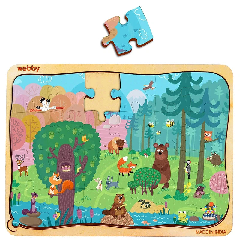 Wooden Puzzle for camp calm-Cartoon Jungle Wooden Jigsaw Puzzle, 24pcs