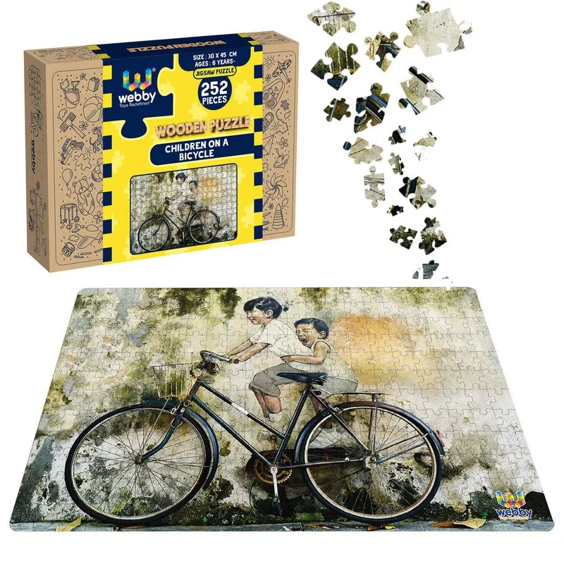 Wooden Puzzle for arid lands-Children on a Bicycle Wooden Jigsaw Puzzle - 252 Pieces