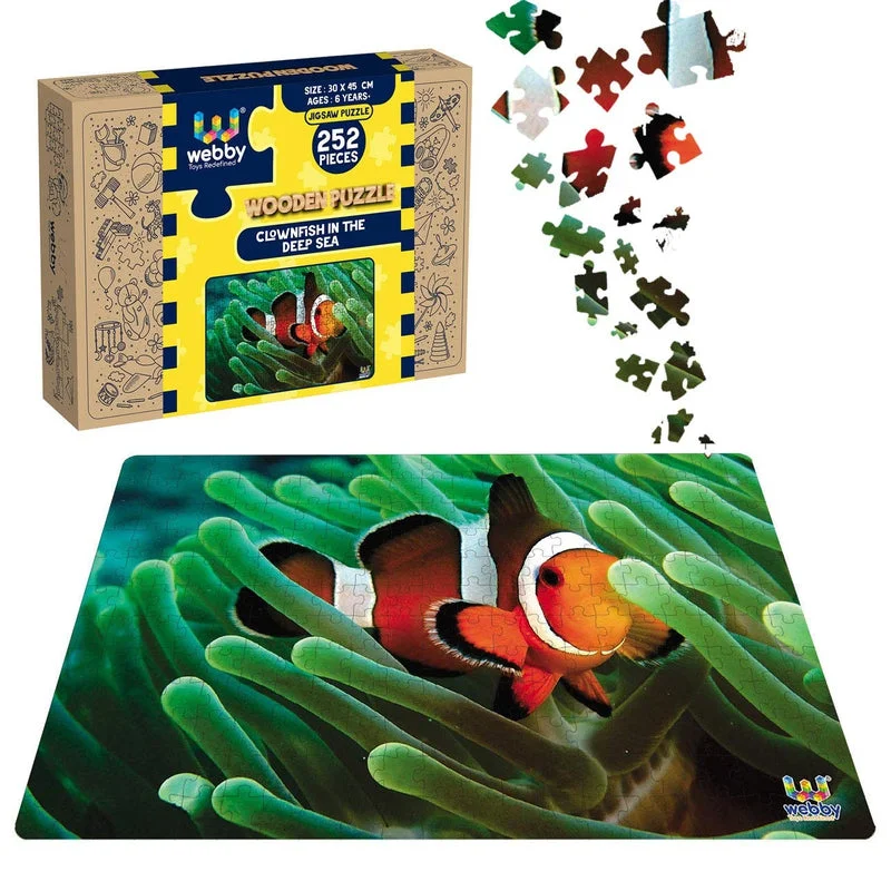 Wooden Puzzle for dorm games-Clownfish in the Deep Sea Wooden Jigsaw Puzzle, 252 pieces