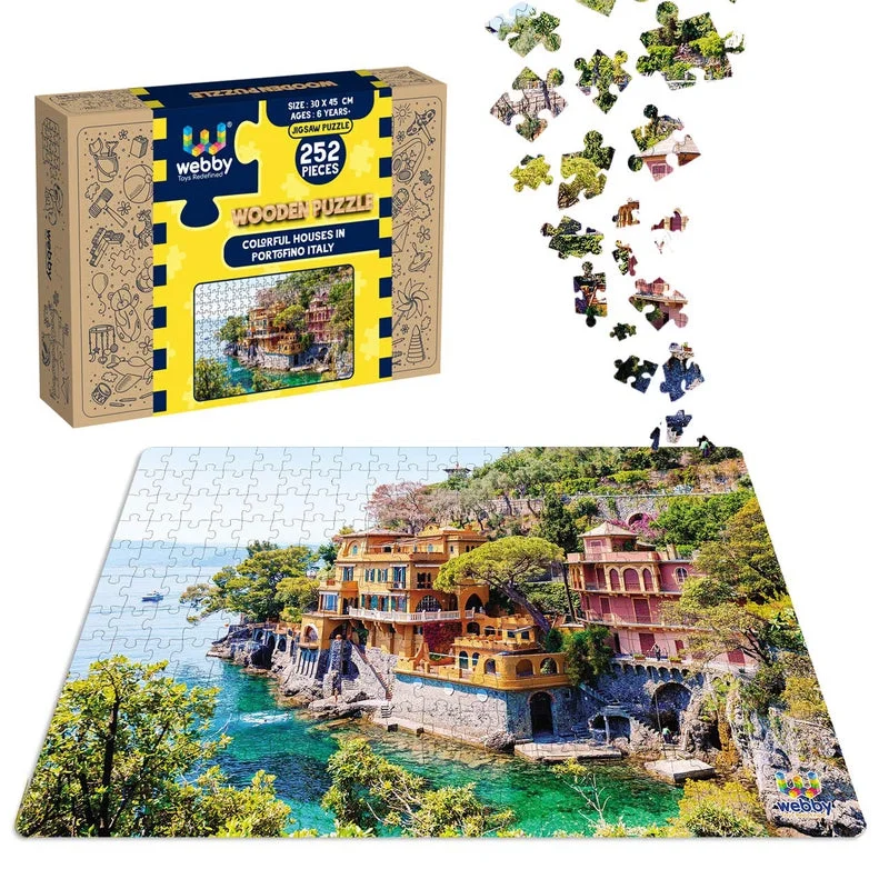 Wooden Puzzle for class fun-Colorful Houses In Portofino, Italy, Wooden Jigsaw Puzzle, 252 Pieces