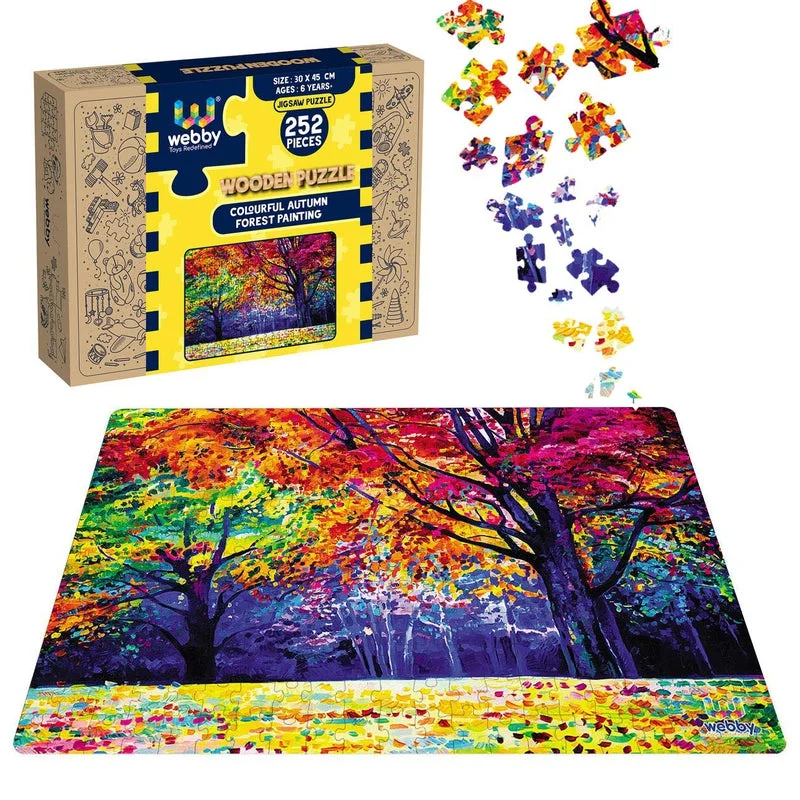 Wooden Puzzle for grade play-Colourful Autumn Forest Painting Wooden Jigsaw Puzzle - 252 Pieces