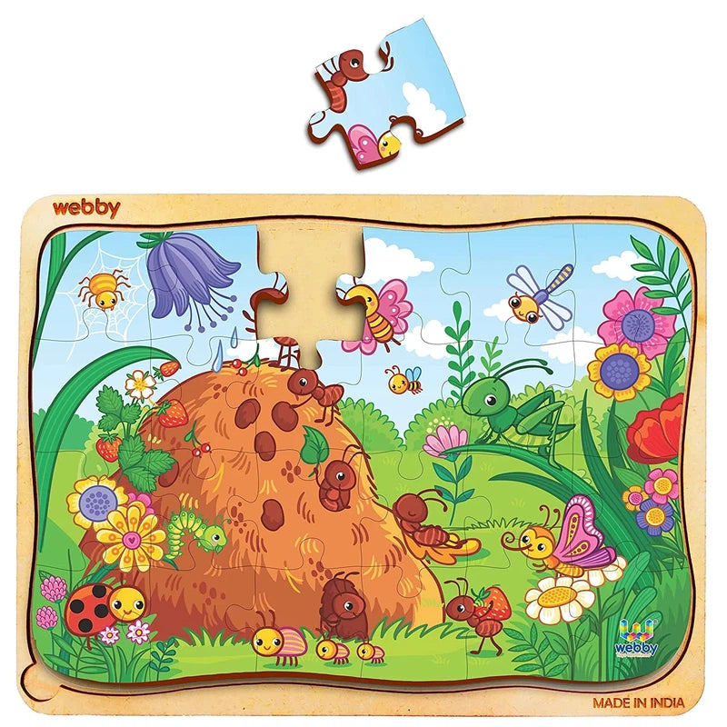 Wooden Puzzle for home calm-Colourful Bugs Wooden Jigsaw Puzzle, 24pcs