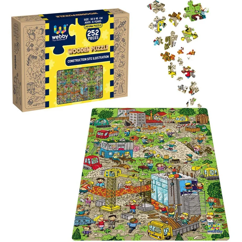 Wooden Puzzle for early fun-Construction Site Illustration Wooden Jigsaw Puzzle - 252 Pieces