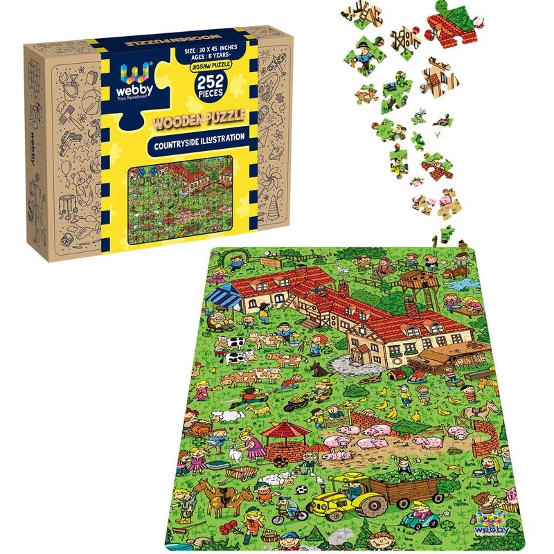 Wooden Puzzle for home skills-Countryside Illustration Wooden Jigsaw Puzzle, 252 Pieces