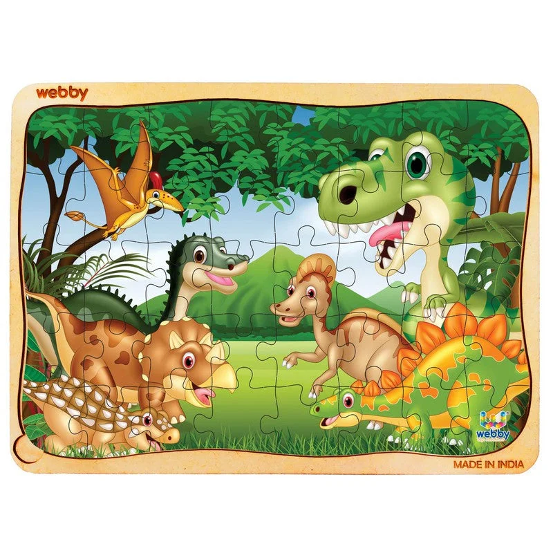 Wooden Puzzle for avian shapes-Dinosaurs in Jungle Wooden Jigsaw Puzzle, 40pcs