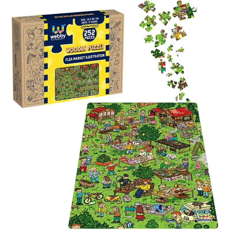 Wooden Puzzle for health play-Flea Market Illustration Wooden Jigsaw Puzzle, 252 Pieces