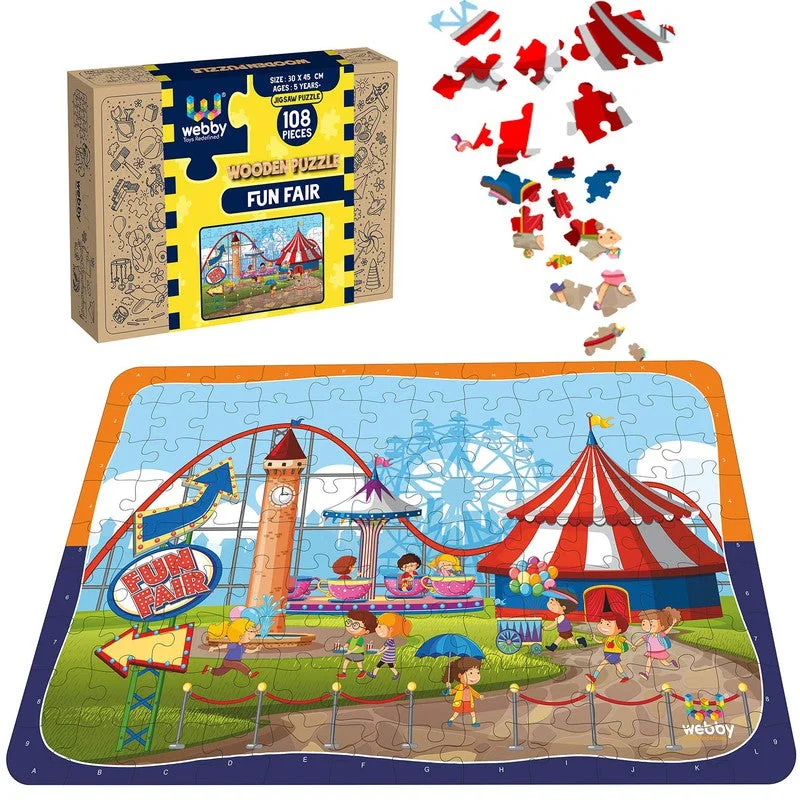 Wooden Puzzle for nature trails-Fun Fair Wooden Jigsaw Puzzle, 108 Pieces