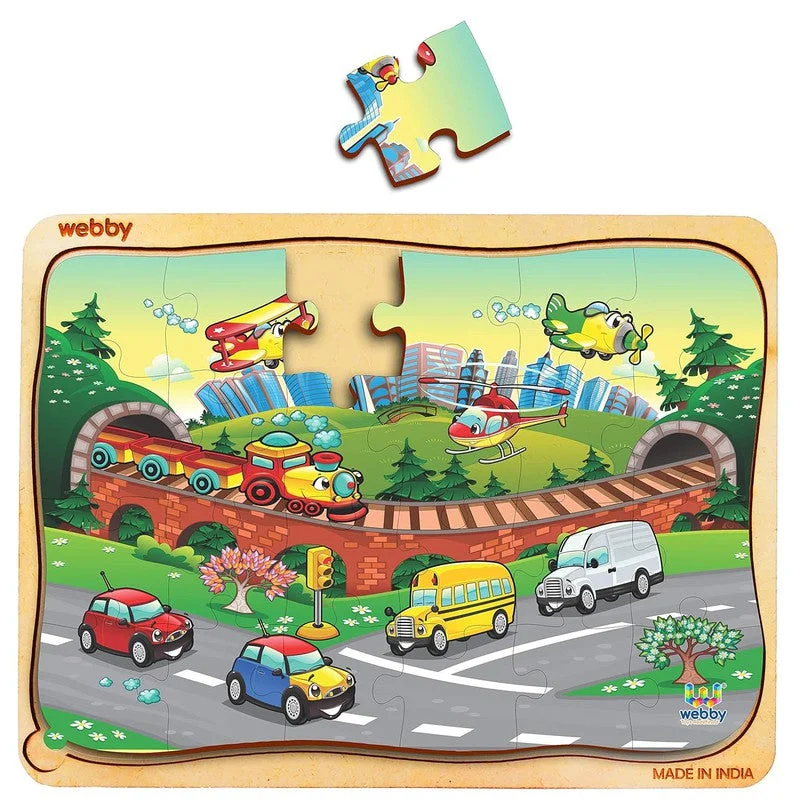 Wooden Puzzle for earthy games-Funny Vehicles Wooden Jigsaw Puzzle, 24pcs