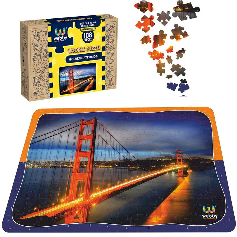 Wooden Puzzle for safari trips-Golden Gate Bridge Wooden Jigsaw Puzzle, 108 Pieces