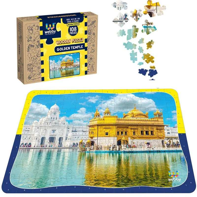 Wooden Puzzle for leafy scenes-Golden Temple Wooden Jigsaw Puzzle, 108 Pieces