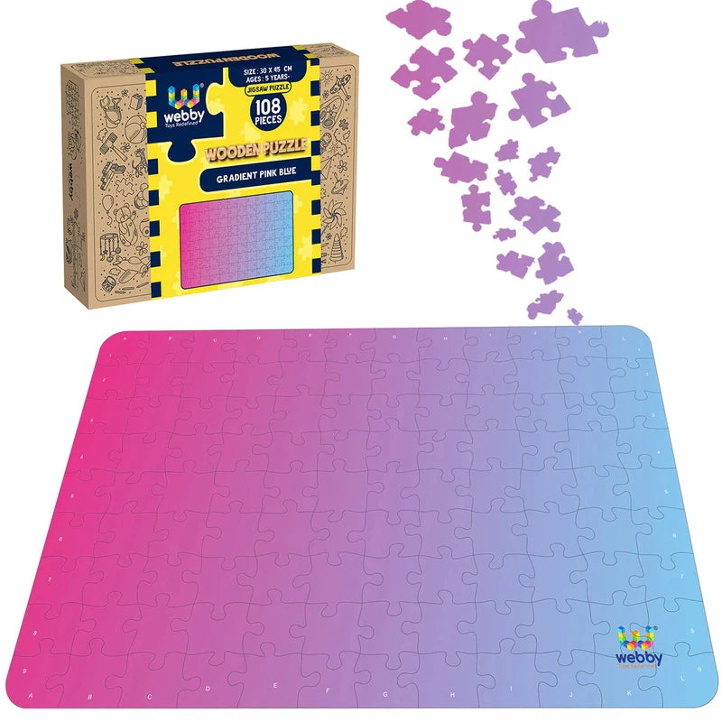 Wooden Puzzle for sea dreams-Gradient Pink Blue Puzzle Wooden Jigsaw Puzzle, 108 Pieces