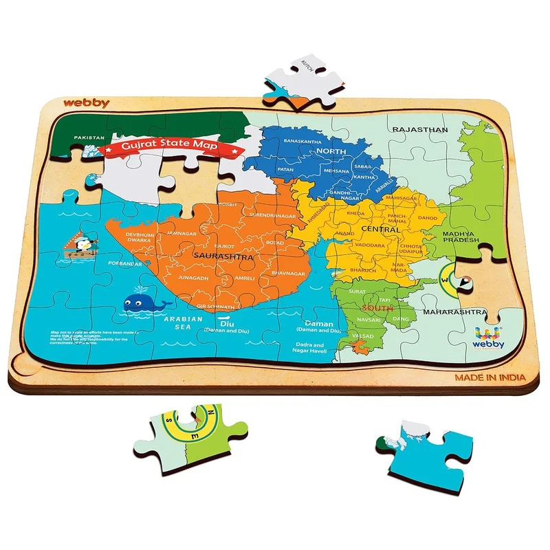 Wooden Puzzle for warm days-Gujarat Map Wooden Jigsaw Puzzle, 40pcs