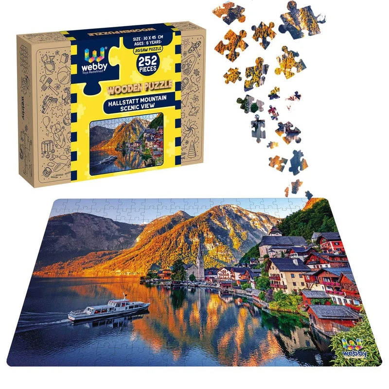 Wooden Puzzle for adult joy-Hallstatt Mountain Scenic View Wooden Jigsaw Puzzle, 252 Pieces