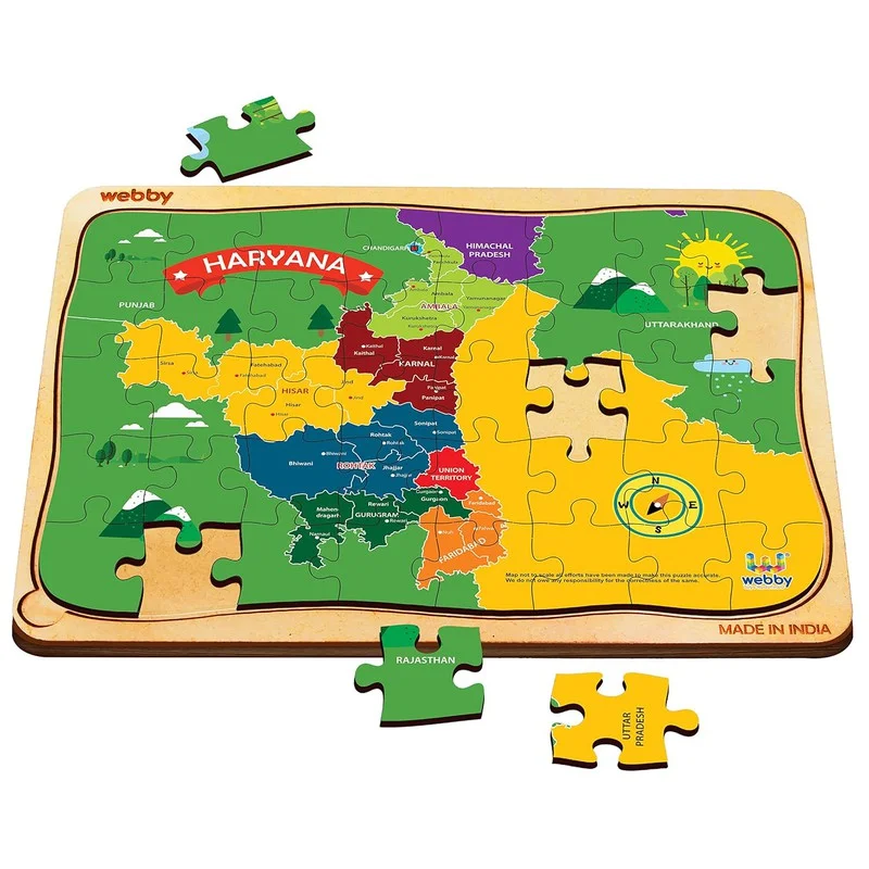 Wooden Puzzle for harvest joy-Haryana Map Wooden Jigsaw Puzzle, 40pcs