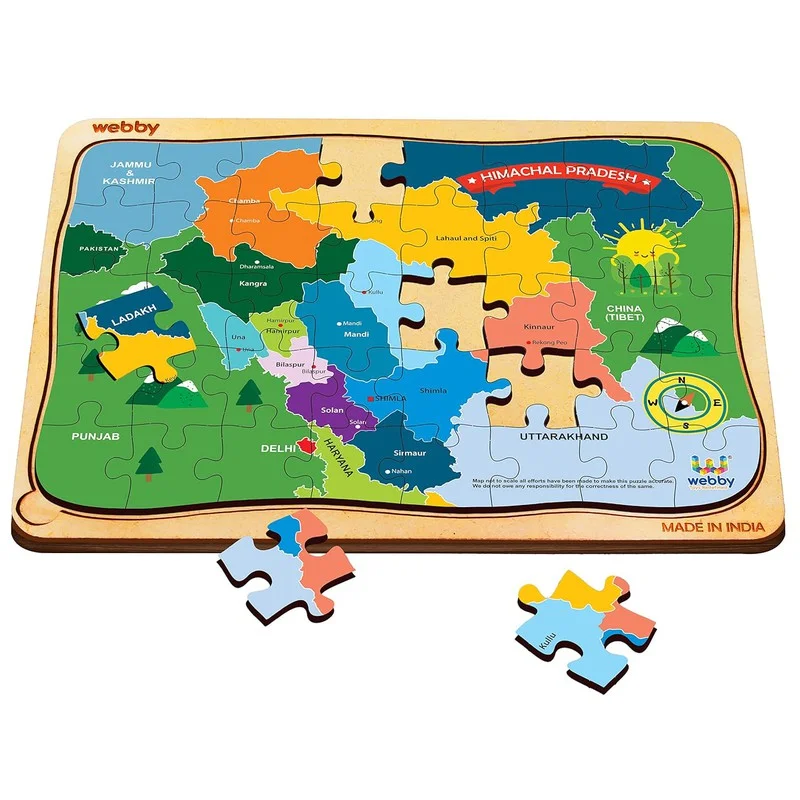 Wooden Puzzle for spooky fun-Himachal Pradesh Map Wooden Jigsaw Puzzle, 40pcs