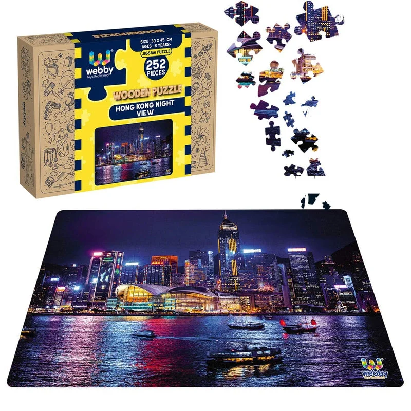 Wooden Puzzle for work fun-Hong Kong Night View Wooden Jigsaw Puzzle, 252 Pieces